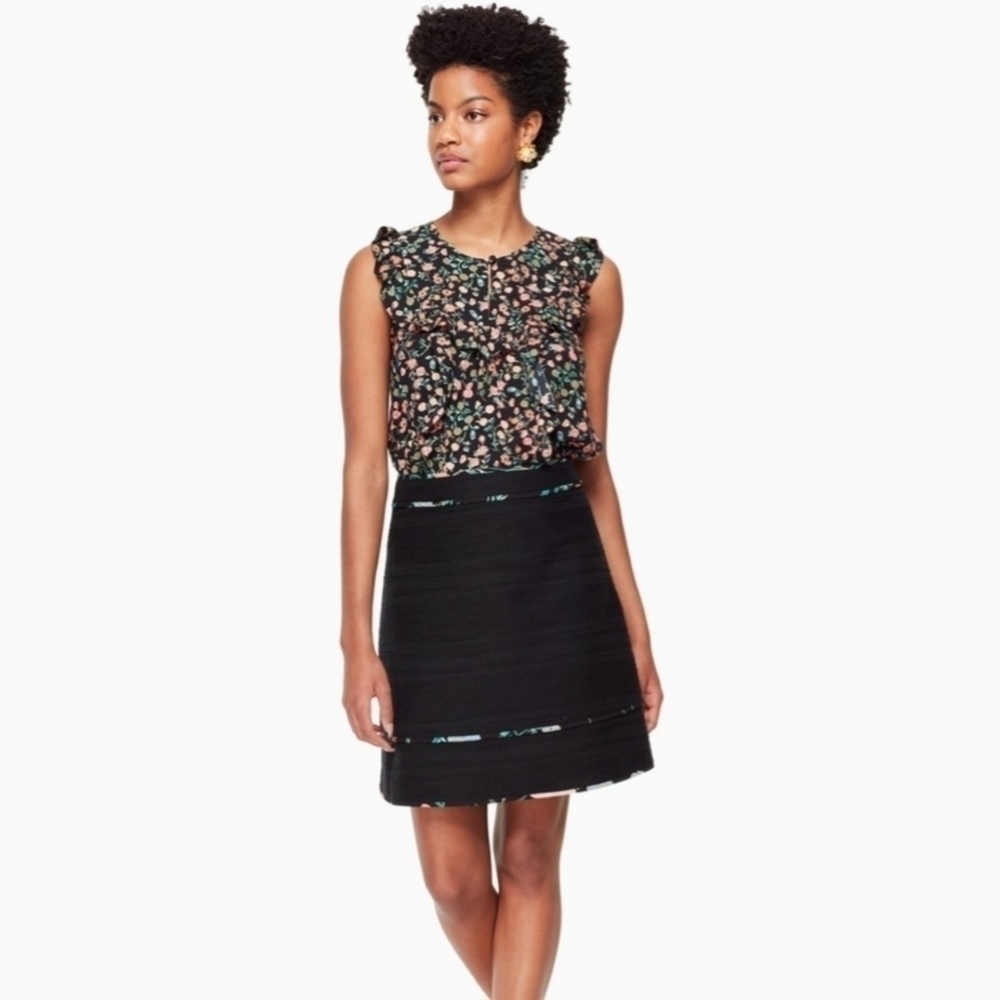 Kate Spade Black Blossom Trim Tweed A-line Skirt Women's Size 0 Designer Career